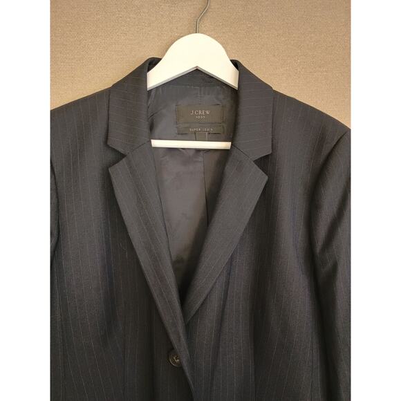 J. Crew Blazer Women 12P Navy Striped 1035 Super 120s Wool Career Jacket Pocket - Picture 6 of 14